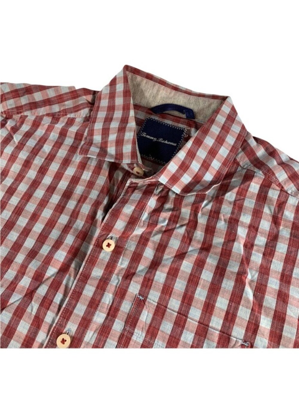 Tommy Bahama Men's Cotton/Silk L/S Button Shirt Red/Blue Gingham Check • Medium